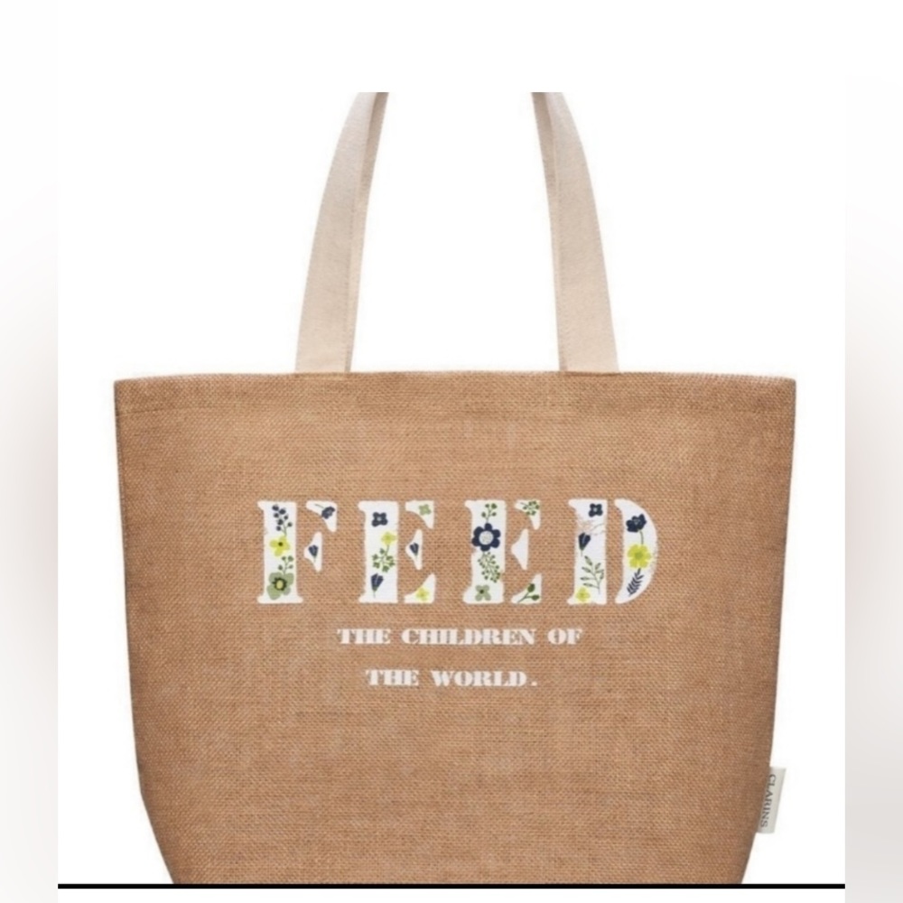 NWT FEED For Clarins Burlap Large Tote Bag floral design